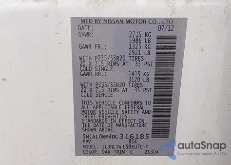 2013 Infiniti Jx35 z USA, uszkodzony, nr VIN 5N1AL0MM4DC316185